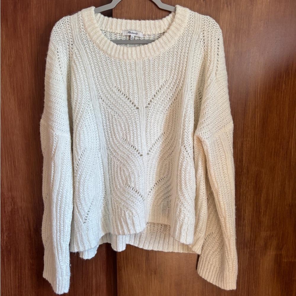 Madewell Charley Pointelle Cable Knit Alpaca Pullover Sweater | Women’s Plus XXL